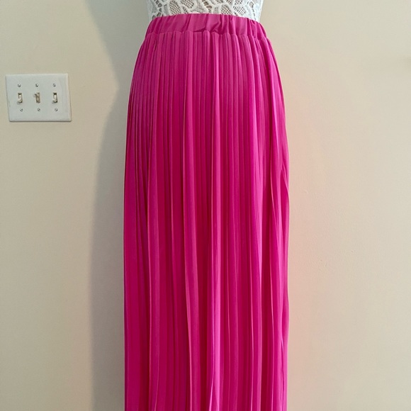pleated maxi skirt fuchsia bright pink color Barbie style size S-M - Picture 8 of 10